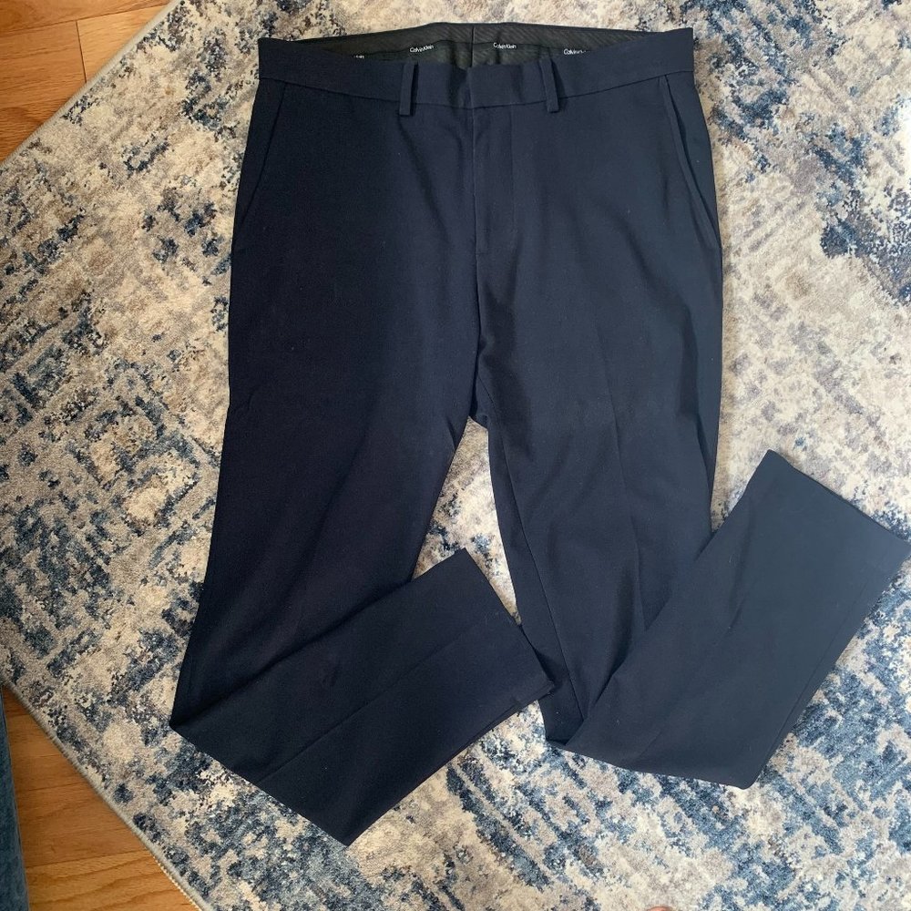 Calvin Klein Dress Pants Mens Size 32 x 32 Navy Skinny Fit Infinite Stretch